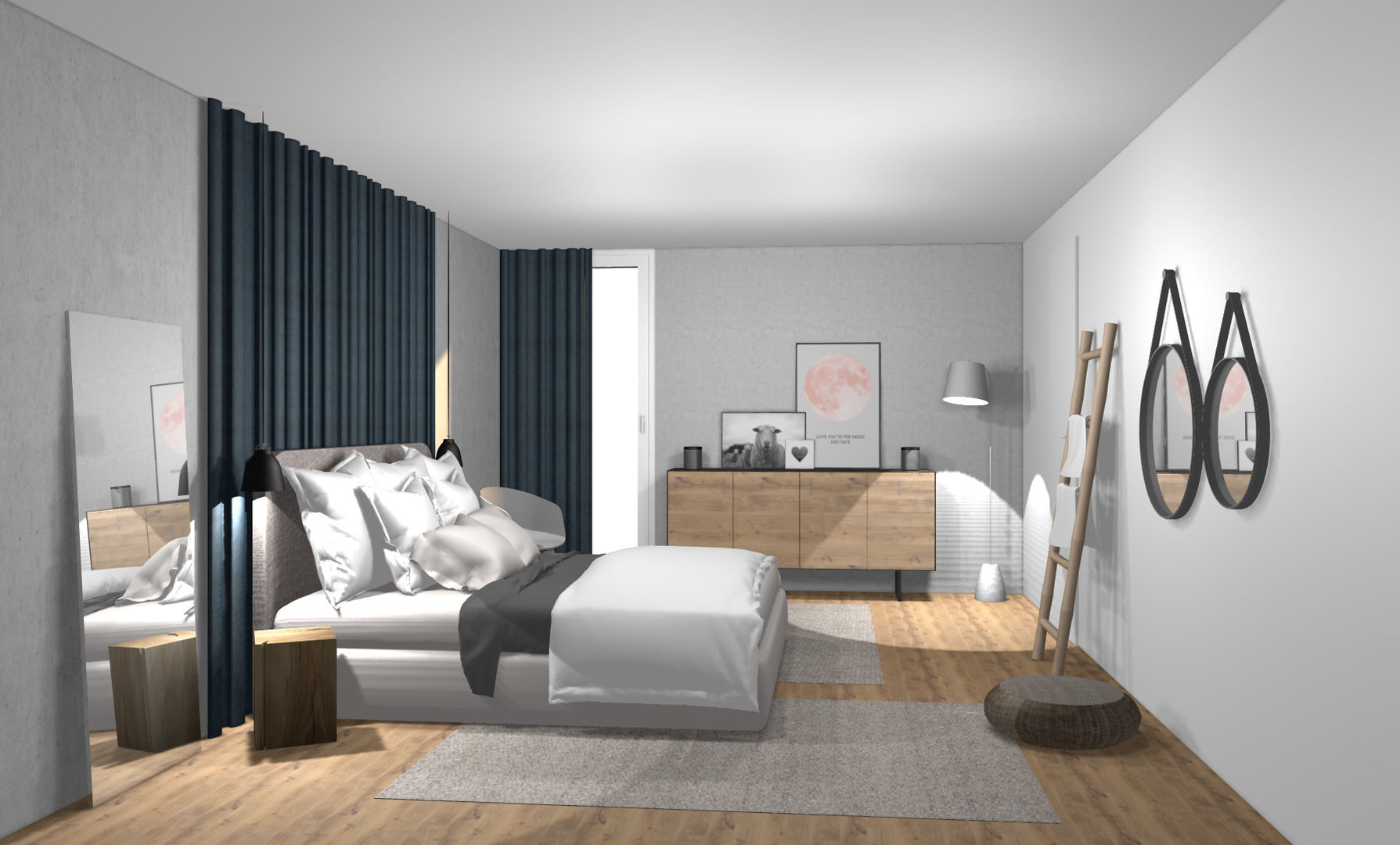 3D Stylisches Schlafzimmer, wohnly wohnly Modern style bedroom Concrete