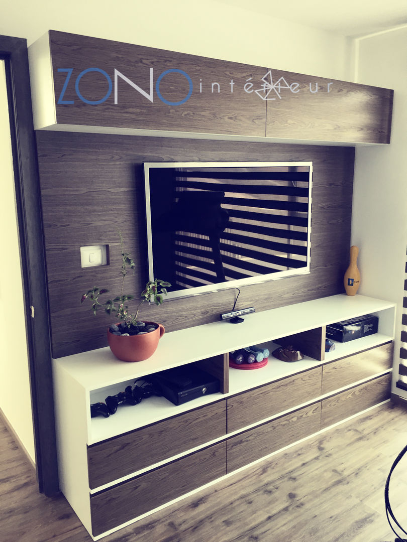 Mueble tv Zono Interieur Salas de entretenimiento de estilo moderno Mobiliario