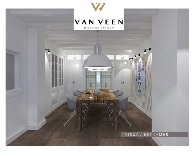 ONTWERP MAATWERK ENSUITE KAST + EETKAMER STYLING , VAN VEEN INTERIOR DESIGN VAN VEEN INTERIOR DESIGN 인더스트리얼 다이닝 룸 금속 조명