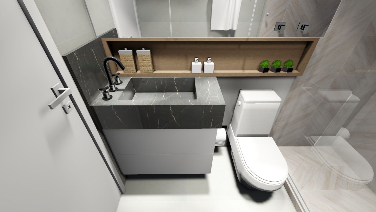 Apartamento compacto para jovem casal moderno, Studio² Studio² Modern Banyo