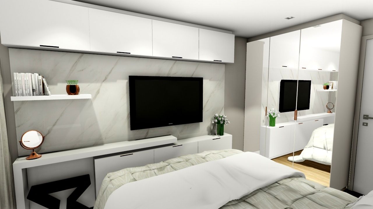 Apartamento compacto para jovem casal moderno, Studio² Studio² モダンスタイルの寝室