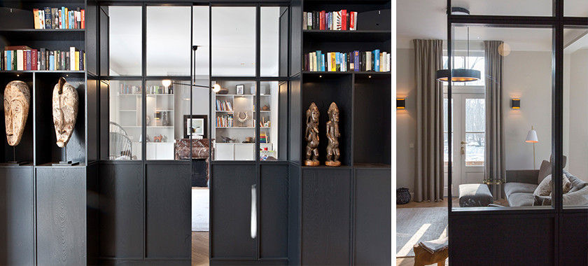 Moderne kamer en suite, Binnenvorm Binnenvorm Ruang Keluarga Gaya Industrial Kayu Wood effect Cupboards & sideboards