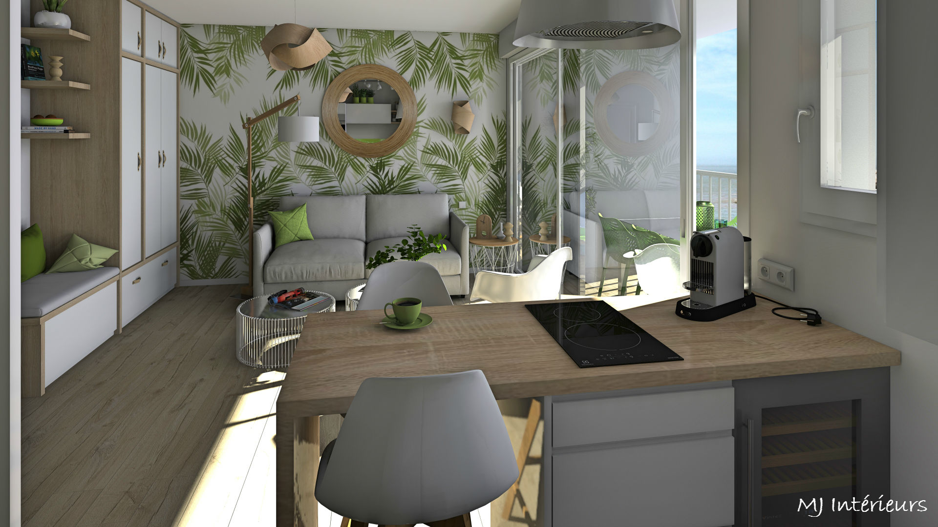 La Rénovation Complète d'un Studio avec la Vue sur la Mer, MJ Intérieurs MJ Intérieurs Tropical style dining room