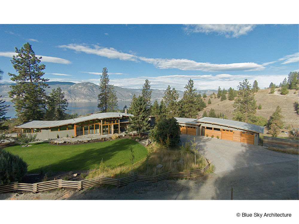 Aerial view of House and Garage Helliwell + Smith • Blue Sky Architecture Modern home