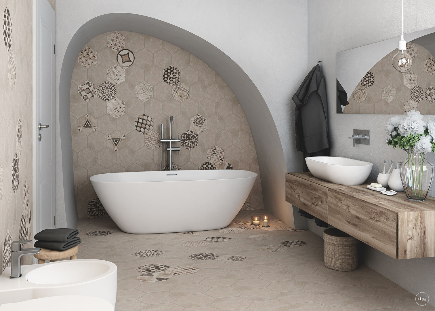 Rendering Villa Pittulongu (OT), DMC Real Render DMC Real Render Mediterranean style bathrooms