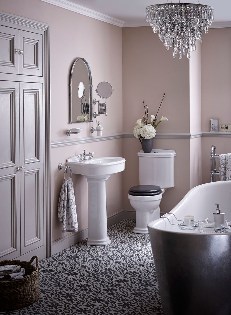 Claverton suite and Holywell metallic effect freestanding in steel Heritage Bathrooms Classic style bathroom Claverton,Holywell