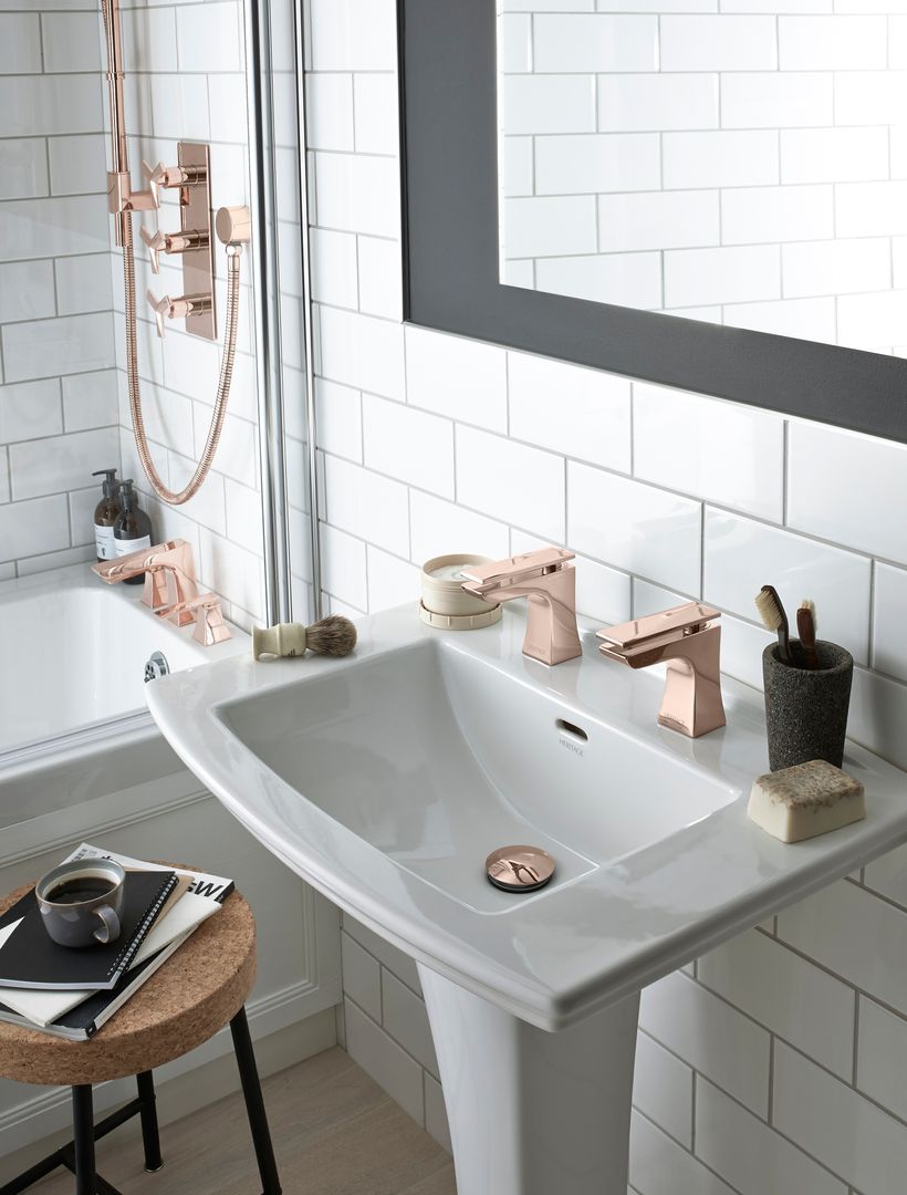 Blenheim basin with Hemsby basin taps in rose gold Heritage Bathrooms حمام rose gold,Hemsby