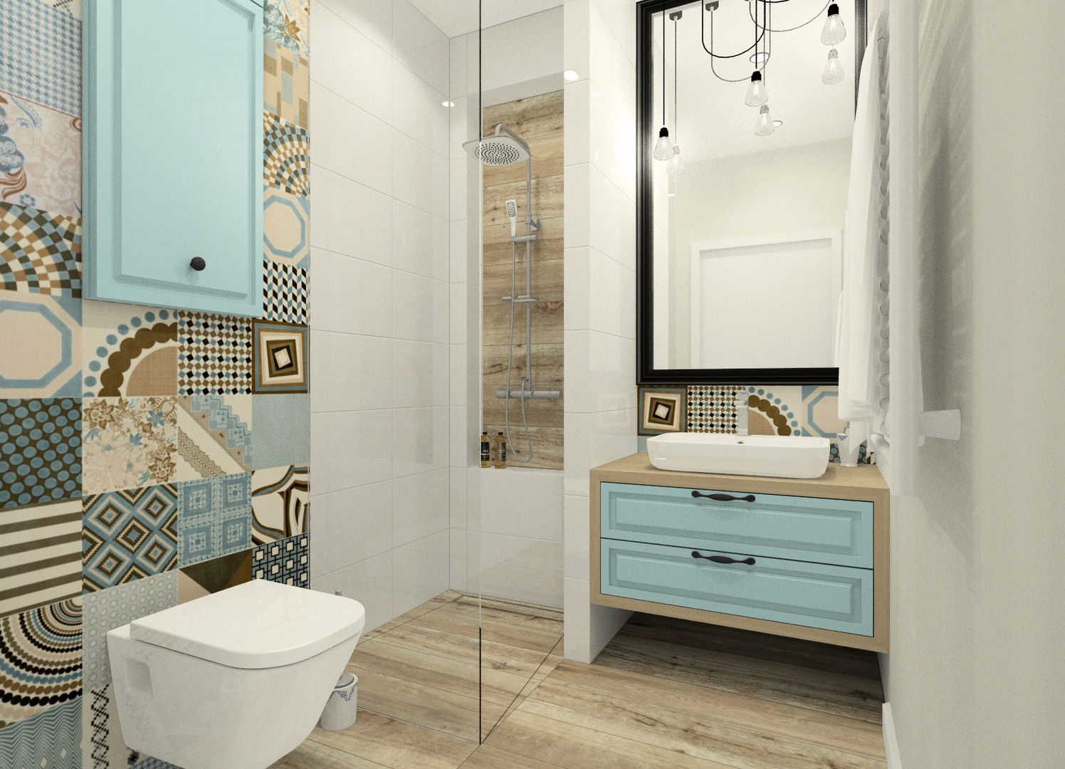 Mała przytulna łazienka w pastelowych kolorach, Esteti Design Esteti Design Kamar Mandi Gaya Skandinavia Kayu Wood effect