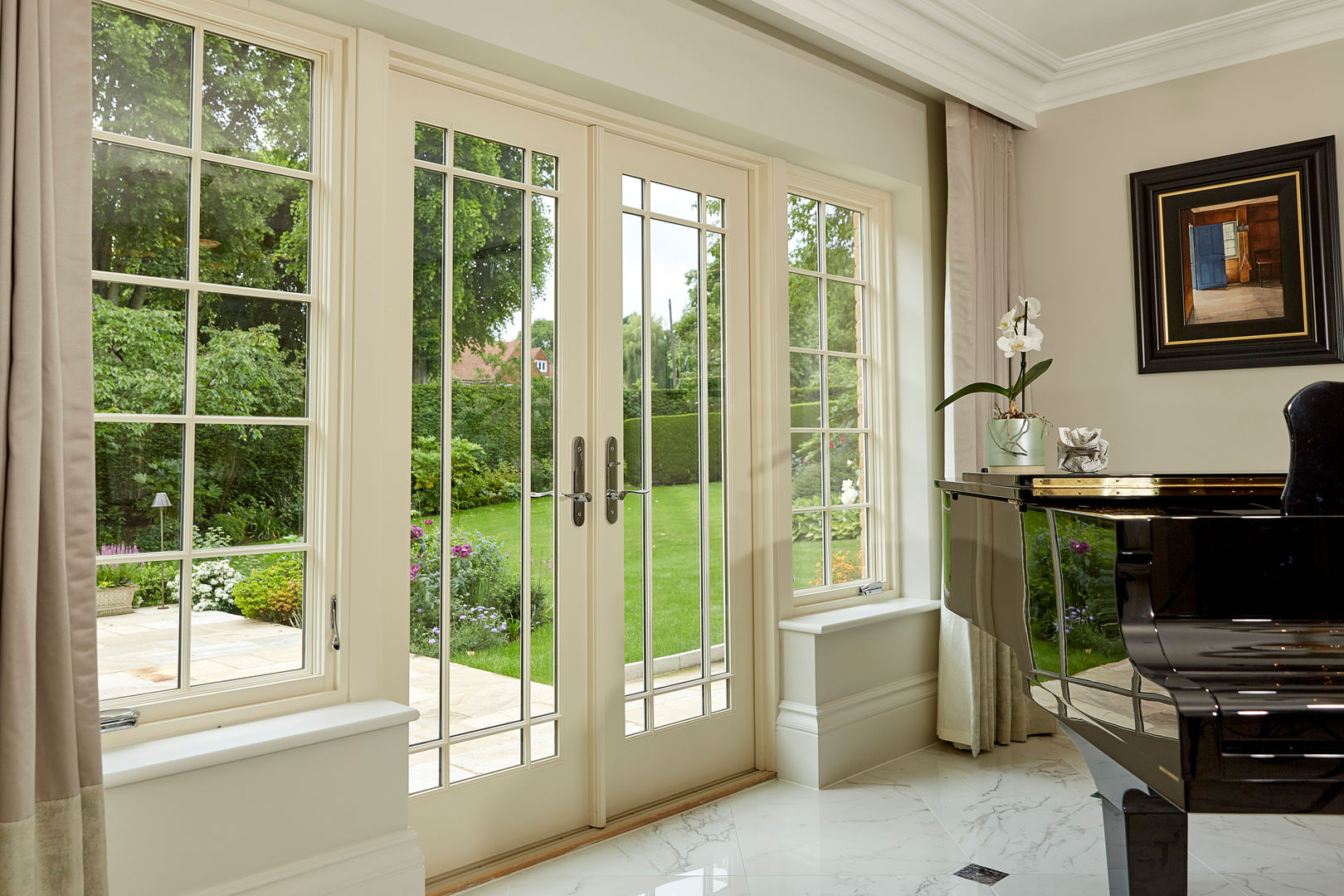 Marvin's Premium AluClad Wood Double French Door With French Vanilla Finish Marvin Windows and Doors UK Modern Windows and Doors Aluminium/Zinc