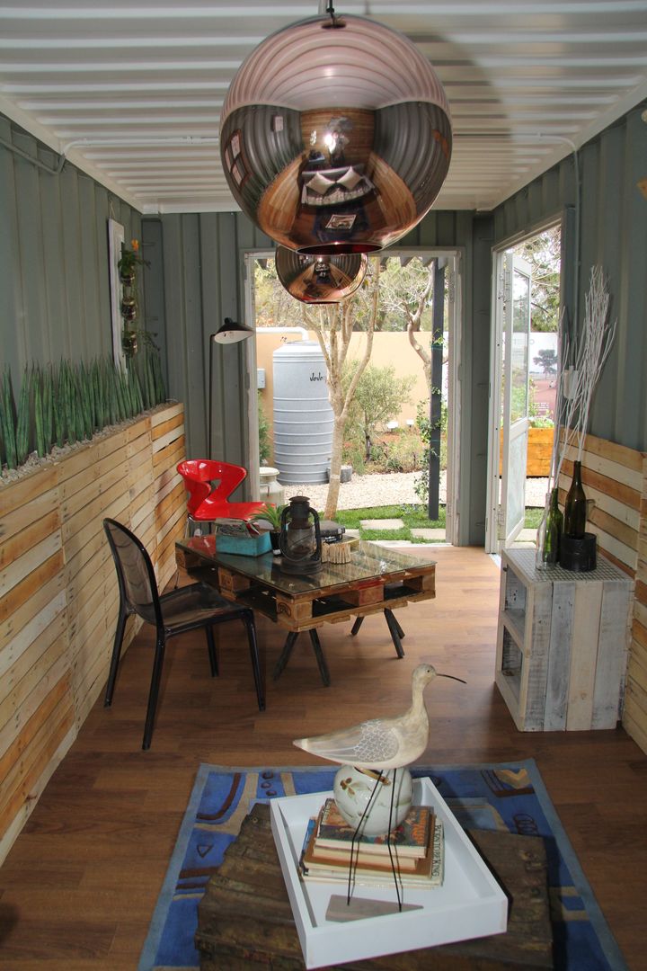 Container living space with garden view Acton Gardens Living room