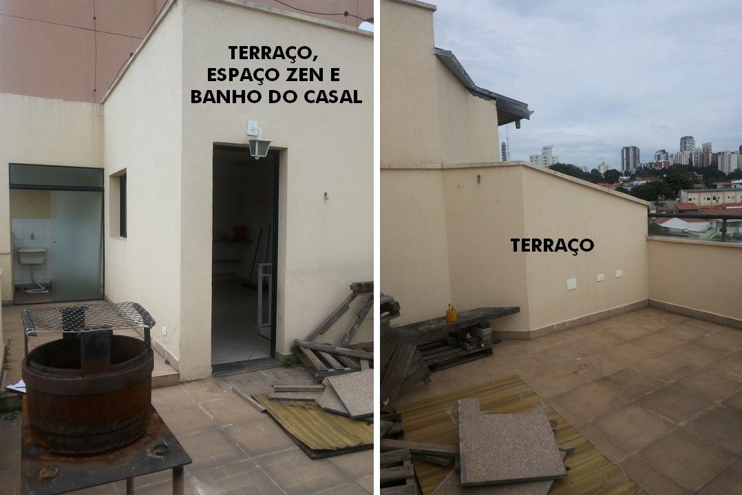 Antes e depois - reforma de duplex na Vila Ipojuca, PRISCILLA BORGES ARQUITETURA E INTERIORES PRISCILLA BORGES ARQUITETURA E INTERIORES Eklektyczny balkon, taras i weranda