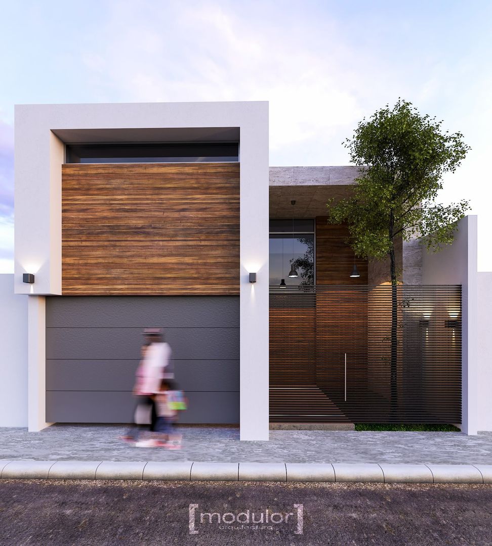 Fachada G803, Modulor Arquitectura Modulor Arquitectura Casas unifamiliares Concreto Acabado en madera
