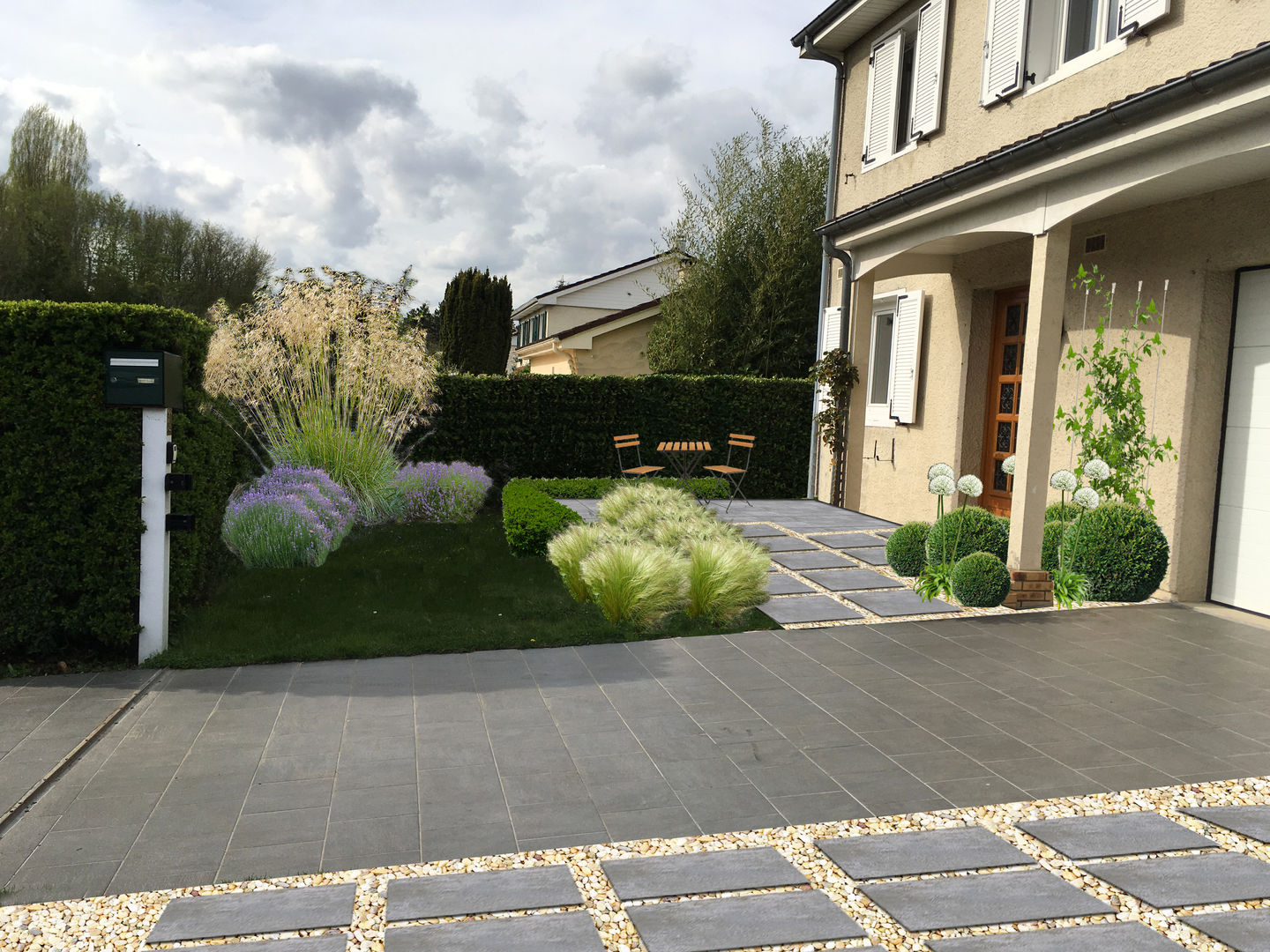 JARDIN CONTEMPORAIN ZEN ET ÉPURÉ // La Claye-Souilly (77), Sophie coulon - Architecte Paysagiste Sophie coulon - Architecte Paysagiste Jardin moderne Plante,Immeuble,Ciel,Nuage,Fenêtre,Surface de la route,loger,Arbre,Asphalte,Design urbain