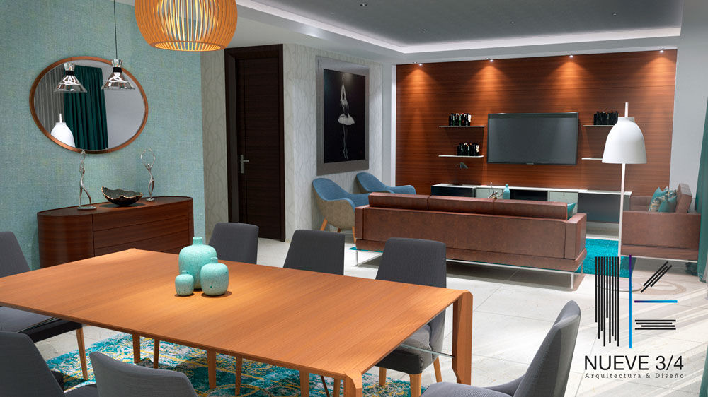 Renders interiorimo, Nueve 3/4 Nueve 3/4 Phòng ăn phong cách hiện đại