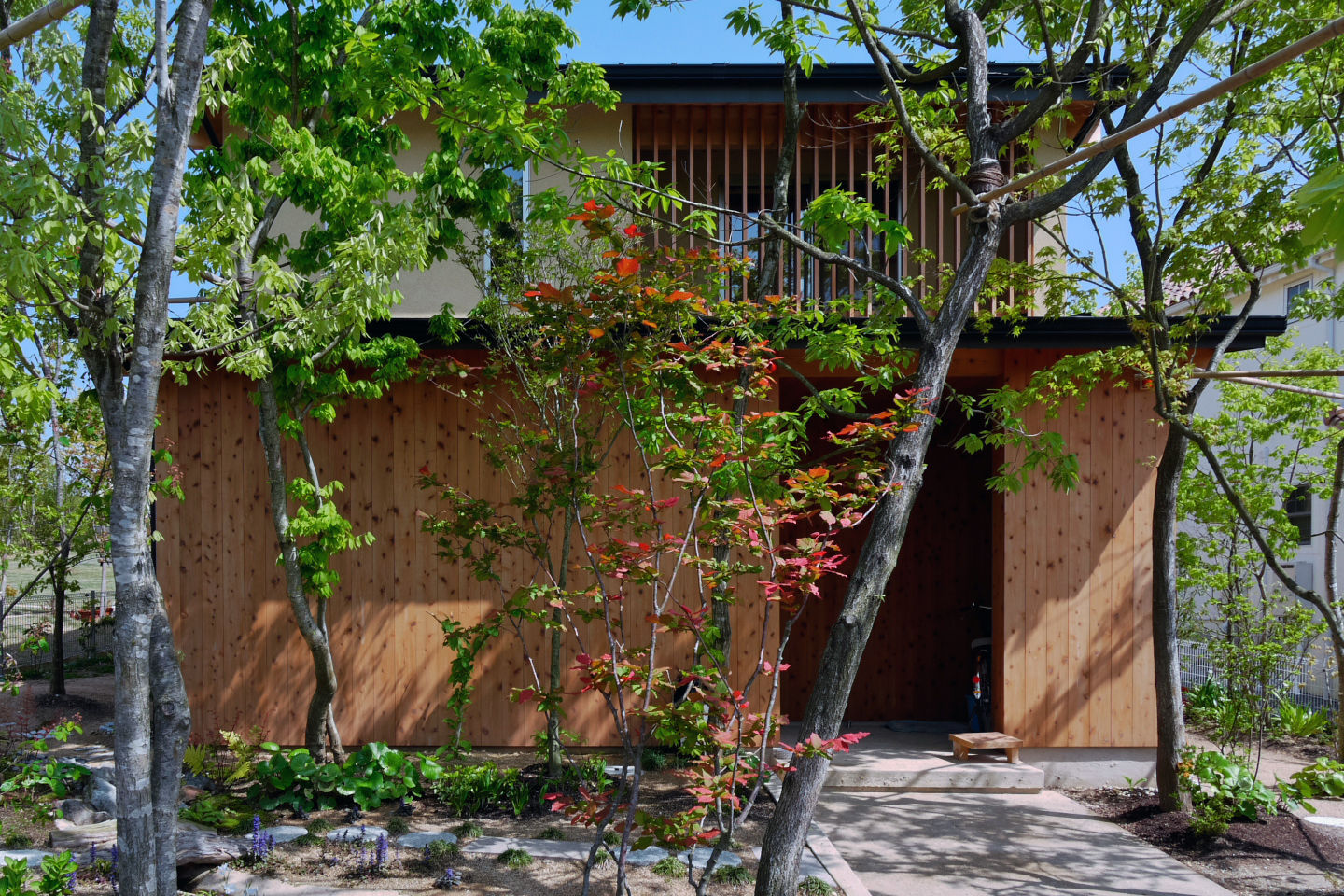 舞多聞の家 SKIP FLOOR HOUSE HYOGO，JAPAN, 水野建築研究所 水野建築研究所 Wooden houses Solid Wood Multicolored