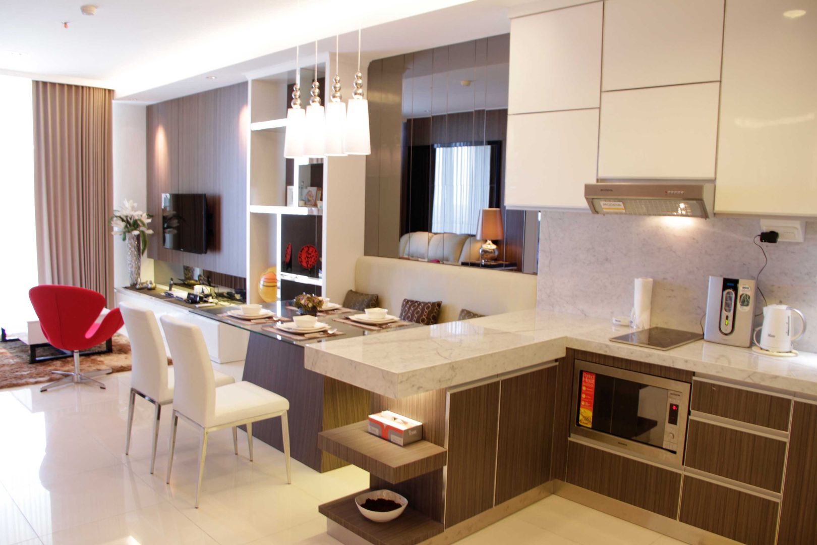 Pantry and dining area Kottagaris interior design consultant Ruang Makan Minimalis