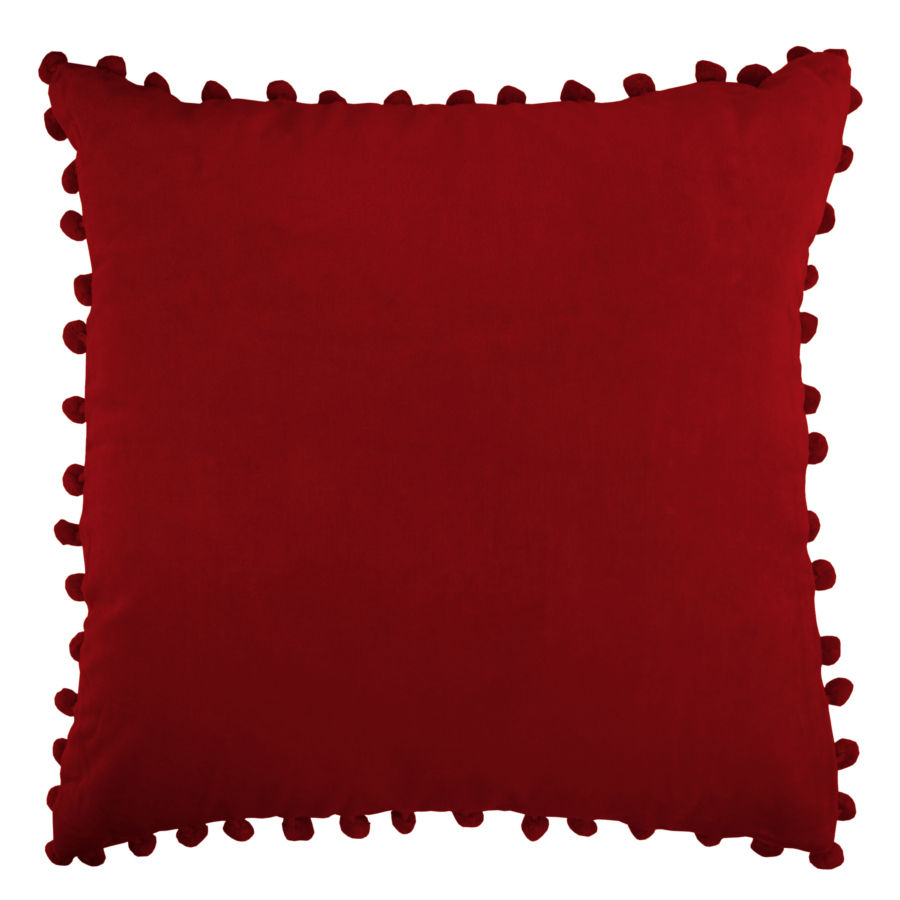 Arabella Red Velvet Pom Pom Cushion Ragged Rose Salon moderne Accessoires & décorations