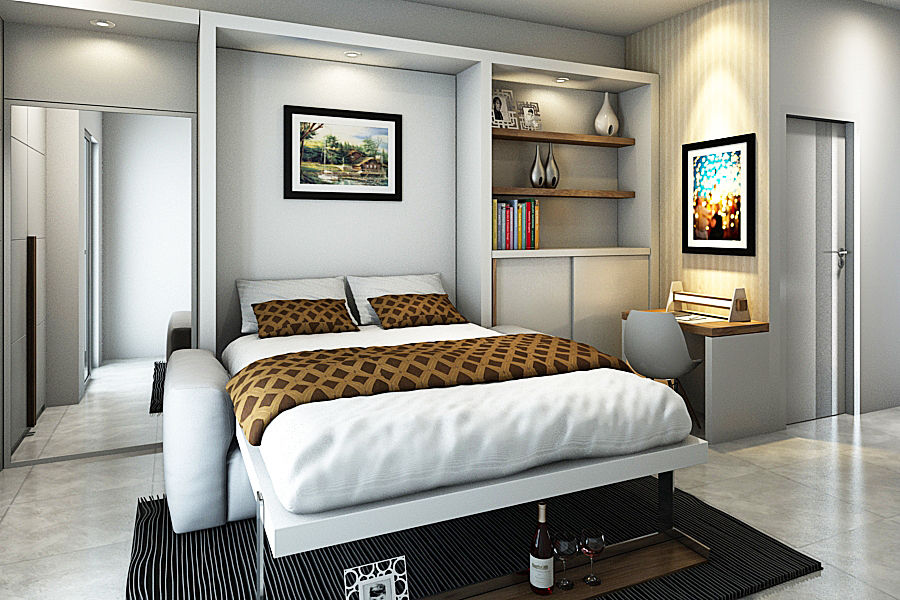 Apartemen Studio Akilla Concept Kamar Tidur Klasik Kayu Wood effect Accessories & decoration