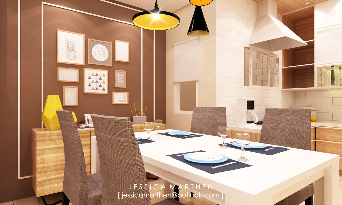 Mr S House (Emerald Town House PIK), JESSICA DESIGN STUDIO JESSICA DESIGN STUDIO Ruang Makan Modern