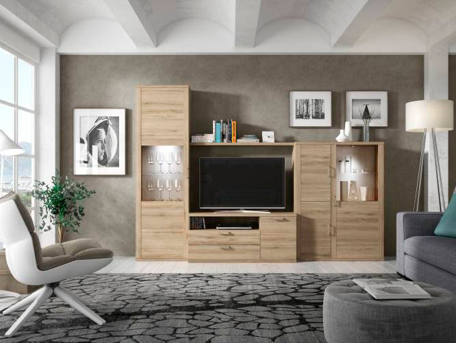 Salón modular color roble MerkamuebleVigo Salones de estilo moderno Muebles de televisión y dispositivos electrónicos