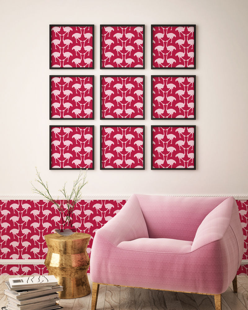 OSTRICH Wallpaper - Pink homify جدران ورقة wall art,wallpaper,wall sticker,graphic,Wallpaper