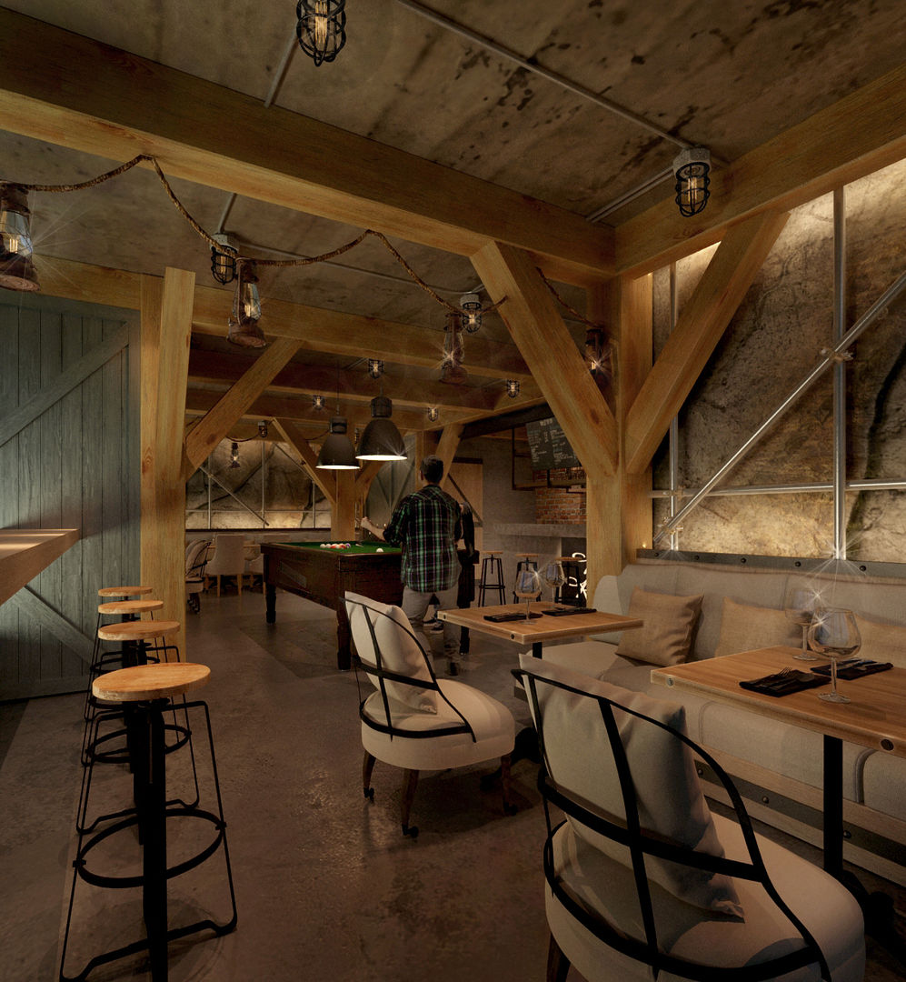 Boom Resort , ramรับออกแบบตกแต่งภายใน ramรับออกแบบตกแต่งภายใน Industrial style dining room Iron/Steel