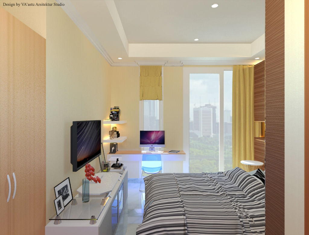 Guest Bedroom - Apartment Sudirman Area, Vaastu Arsitektur Studio Vaastu Arsitektur Studio غرفة نوم