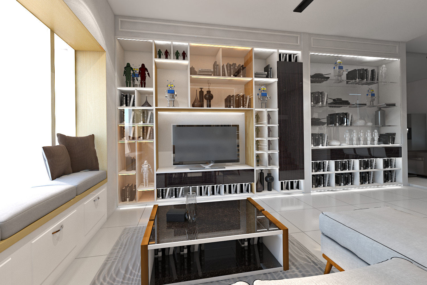 Living Room Area - Pantai Indah Kapuk SINAR JAYA DESIGN Ruang Keluarga Modern Kayu Lapis