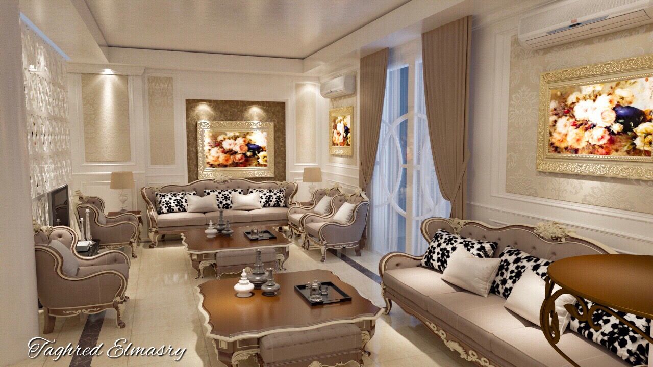 غرفة استقبال بفيلا, Taghred Elmasry Taghred Elmasry Classic style living room