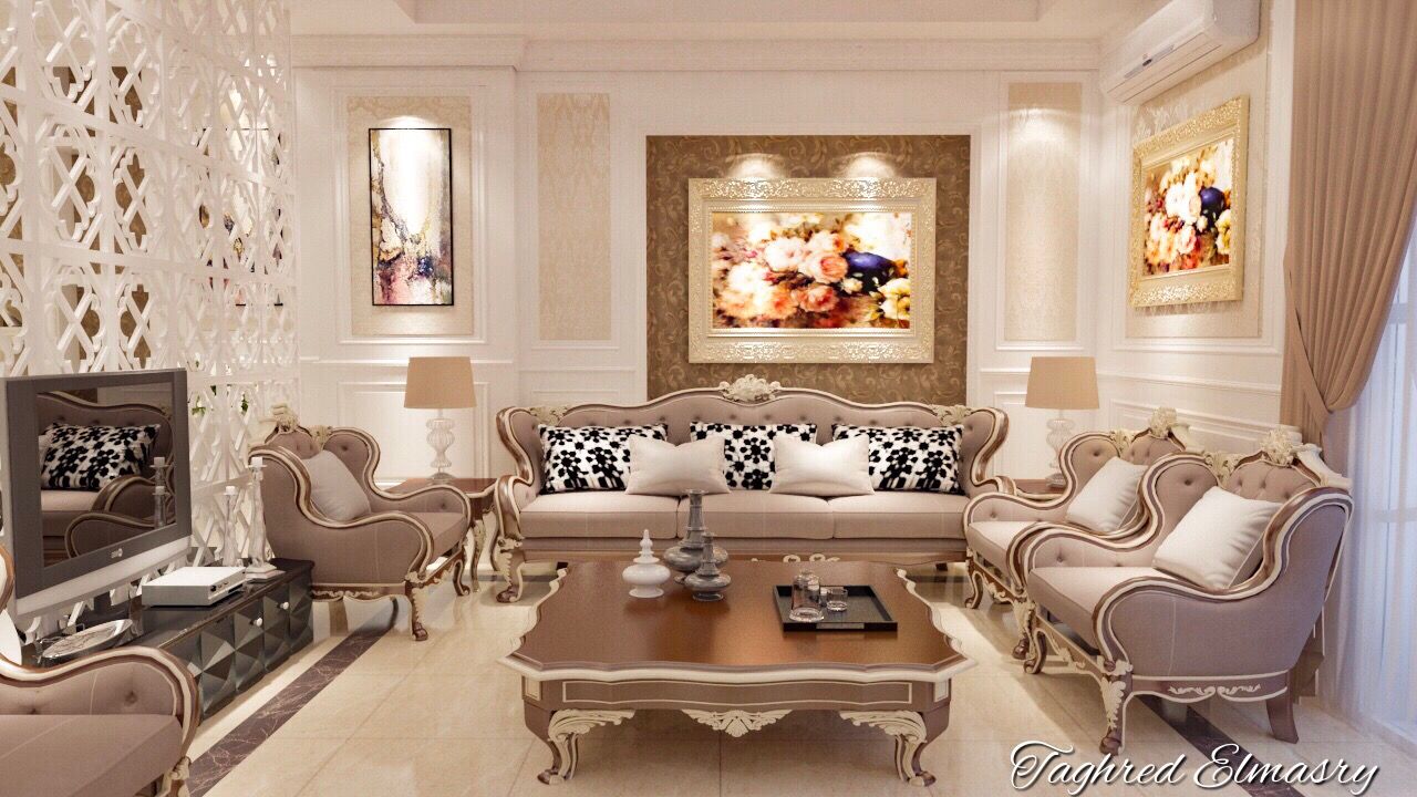 غرفة استقبال بفيلا, Taghred Elmasry Taghred Elmasry Classic style living room