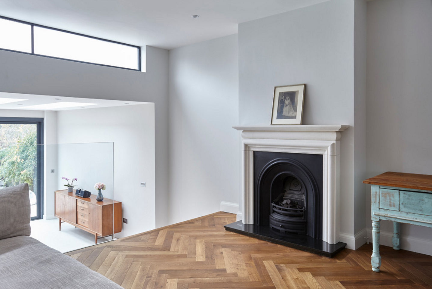 Traditional fire place, engineered floor to study area Gr8 Interiors Living room