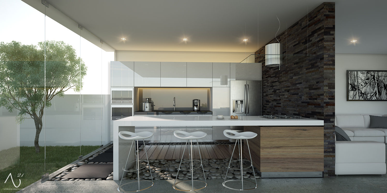 Casa Valle Verde, 21arquitectos 21arquitectos Minimalist kitchen