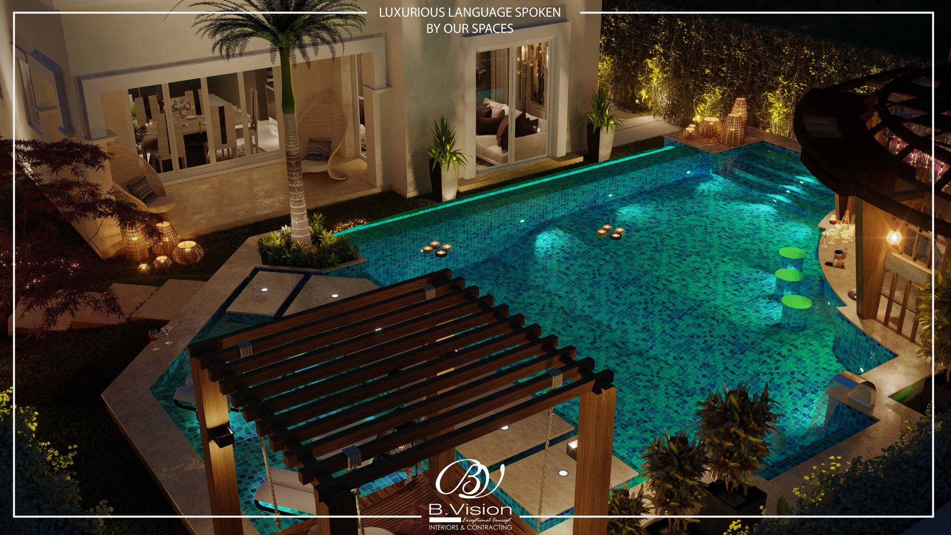Pool with Landscape Bvision Interiors Kolam Renang Modern