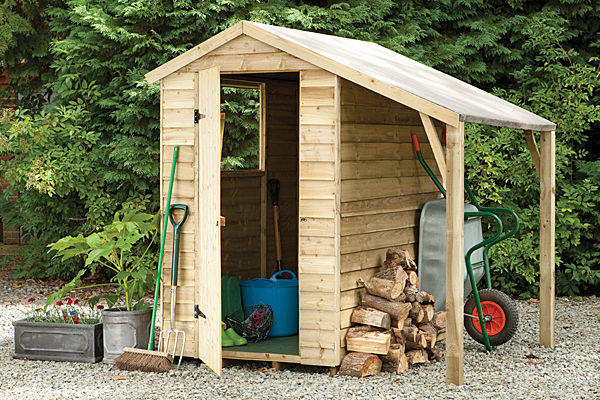 Shed with Lean-To Wonkee Donkee Forest Garden Garage/shed log store,shed,overlap shed,wood store,garden storage,apex shed,small shed,Garages & sheds