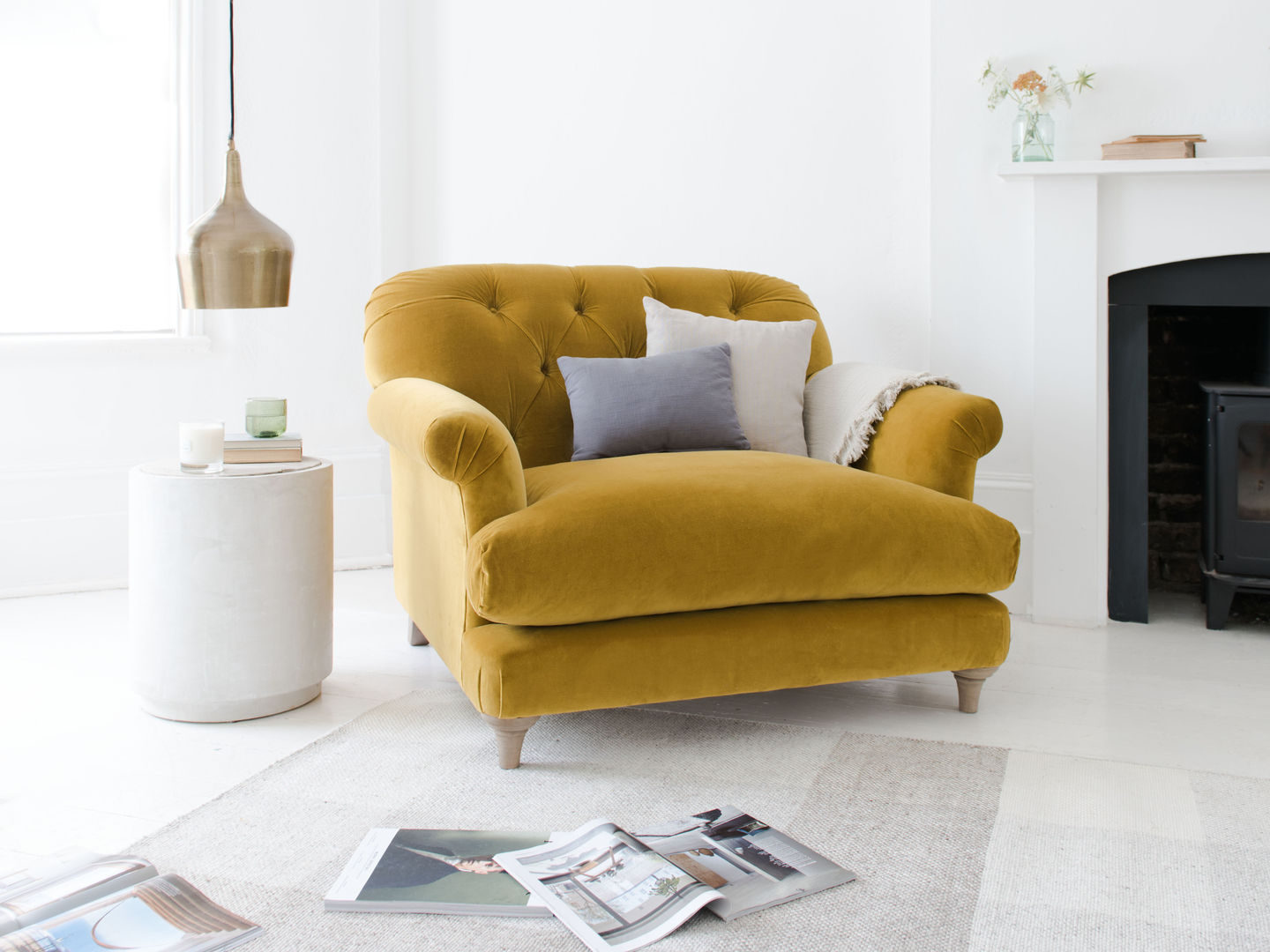 Truffle love seat Loaf Modern living room love seat,armchair,chair,new,product,yellow,velvet