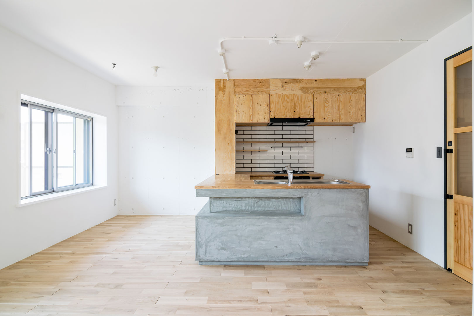木とモノトーンの調和した家, 株式会社エキップ 株式会社エキップ Eclectic style kitchen Plywood