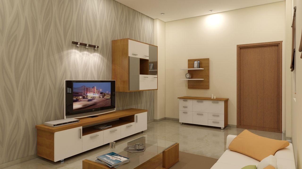 3 BHK APARTMENT INTERIORS AT MARATHAHALLI, BENCHMARK DESIGNS BENCHMARK DESIGNS Soggiorno moderno Legno Effetto legno