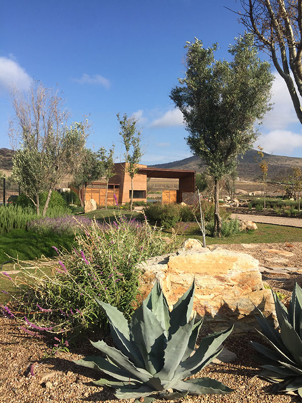 Acceso al fraccionamiento Hábitas Jardines en la fachada