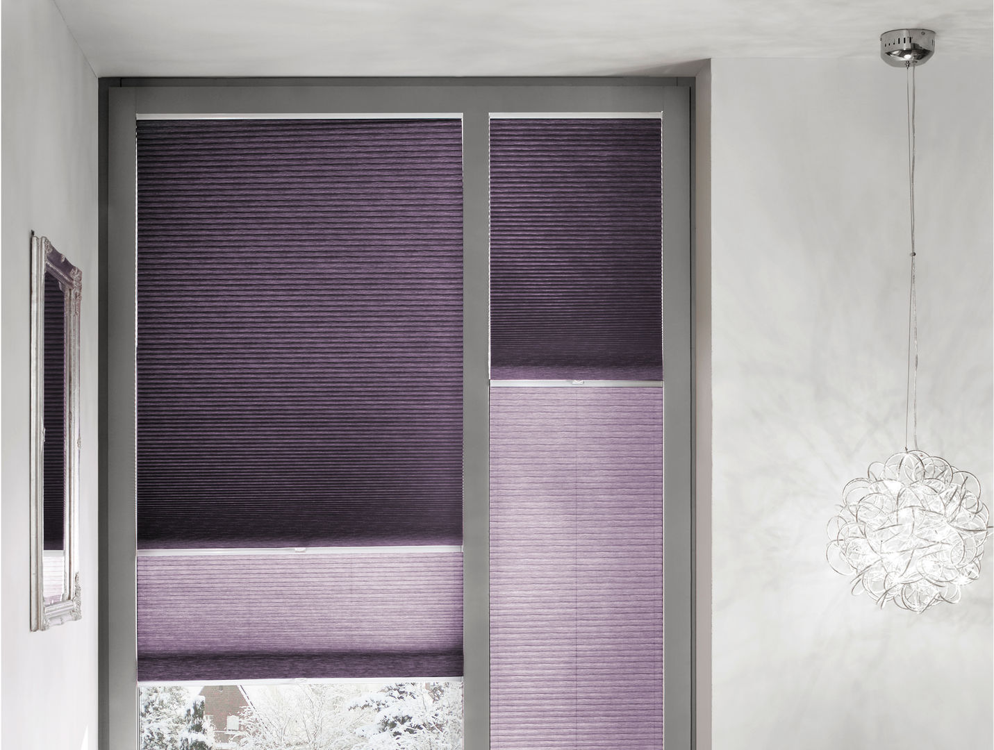 Tag-Nacht-Wabenplissees erfal GmbH & Co. KG Moderne Fenster & Türen Lila/Violett Rollos und Jalousien