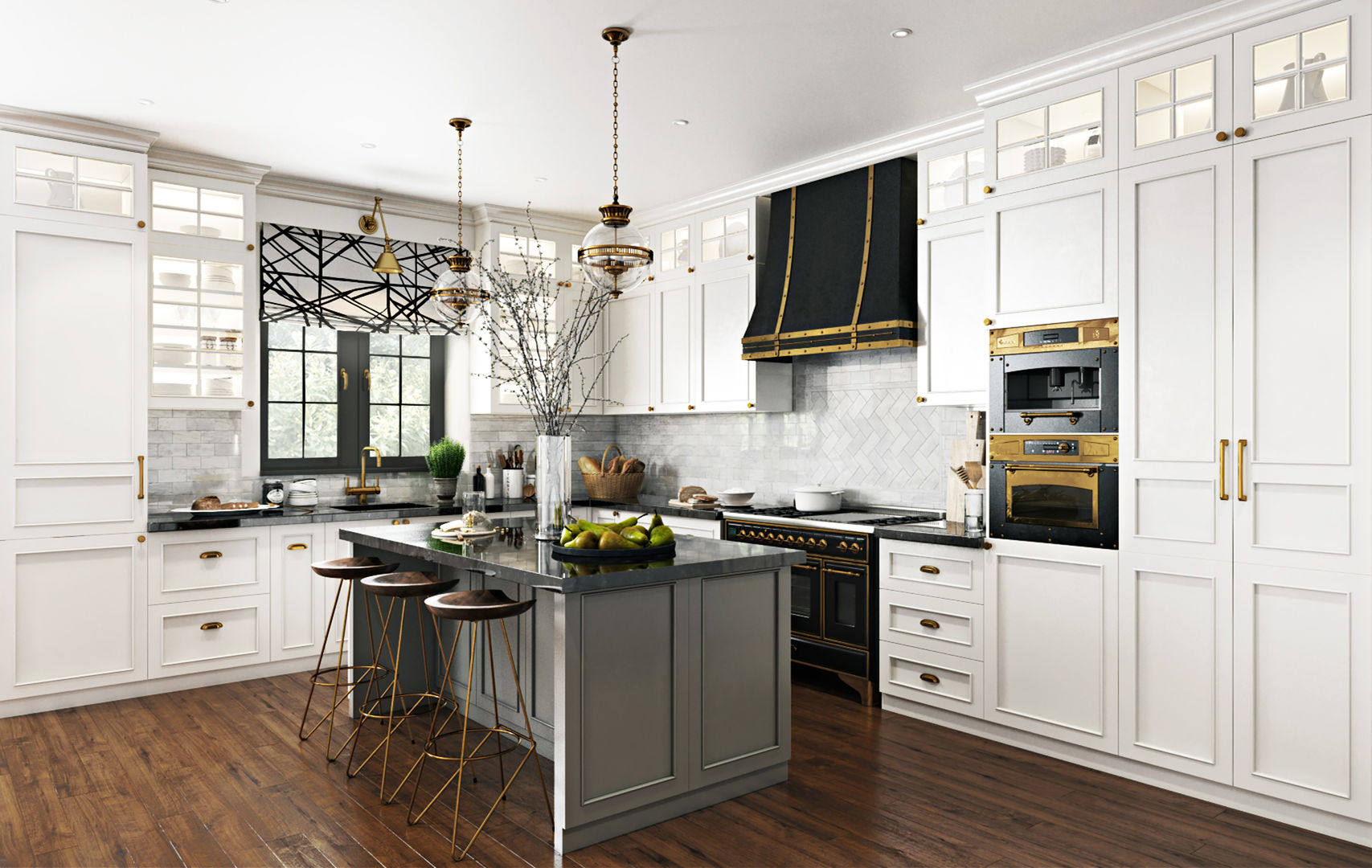 Кухня «Вирджиния», Decolabs Home Decolabs Home Кухня в стиле минимализм кухня,белая кухня,вытяжка,остров для кухни,кухонный шкаф,настенные шкафы,освещение кухни