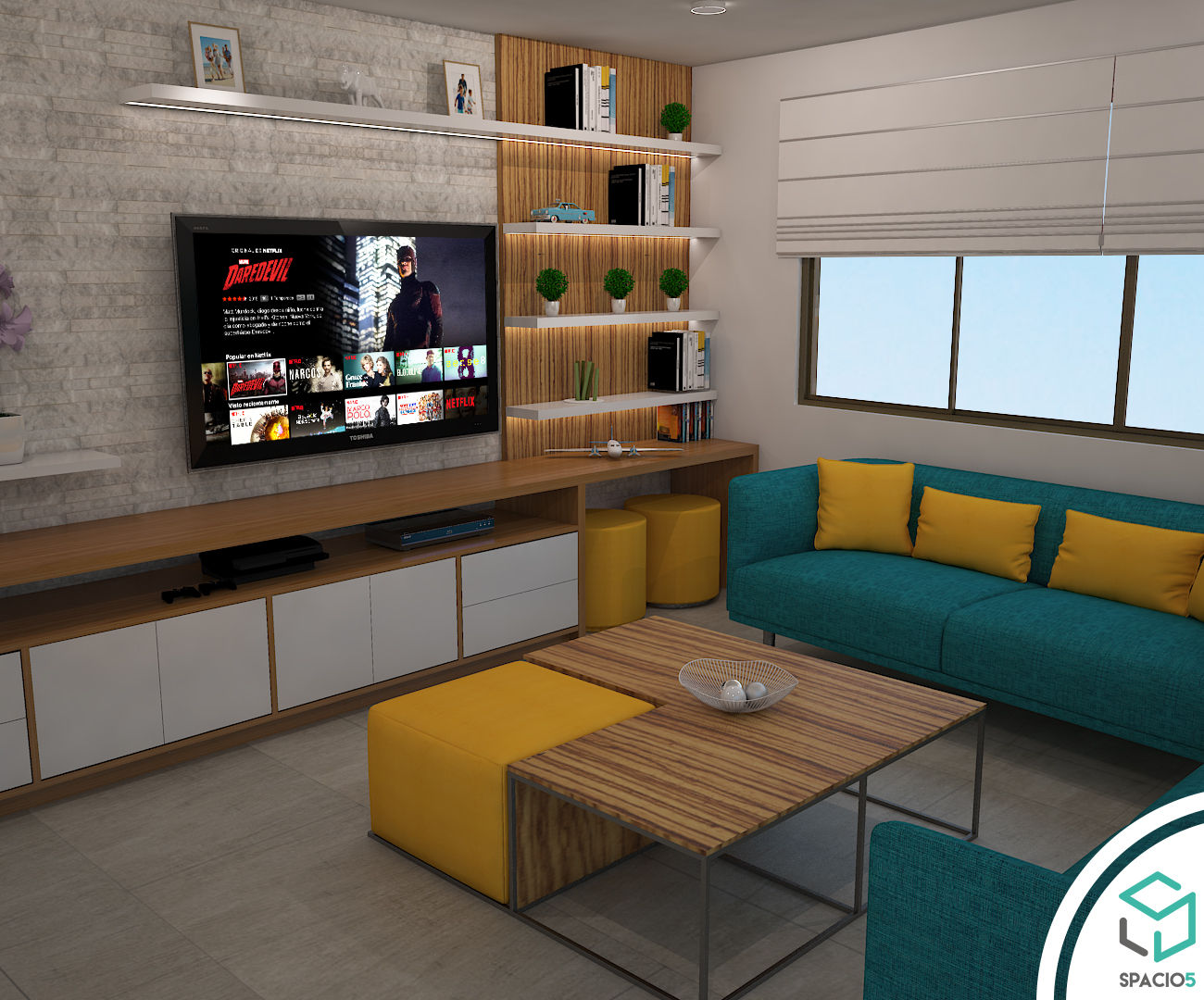 Sala de estar en terraza , Spacio5 Spacio5 بلكونة أو شرفة خشب Wood effect