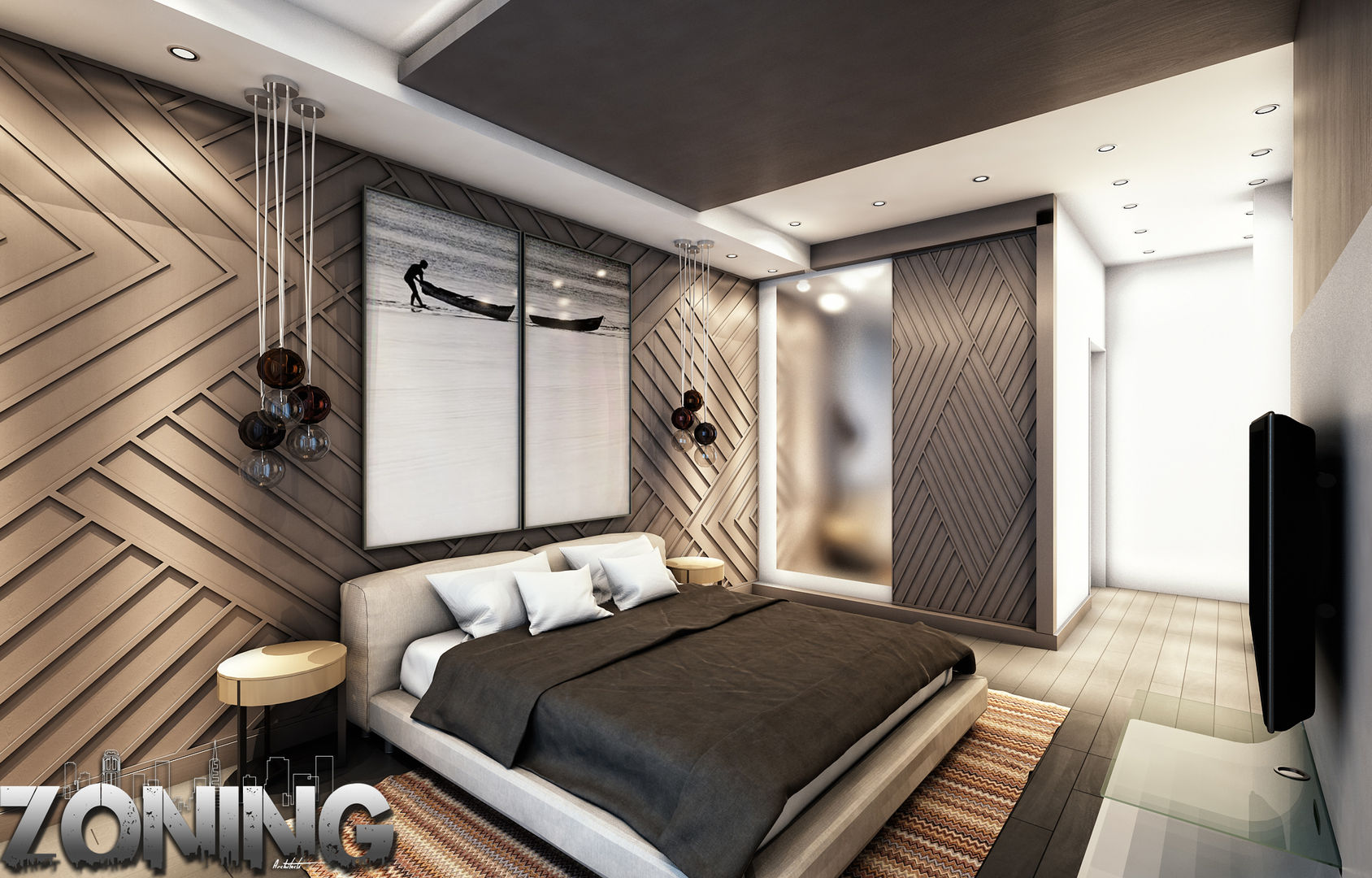 Master Bedroom Zoning Architects Modern style bedroom Wood Wood effect