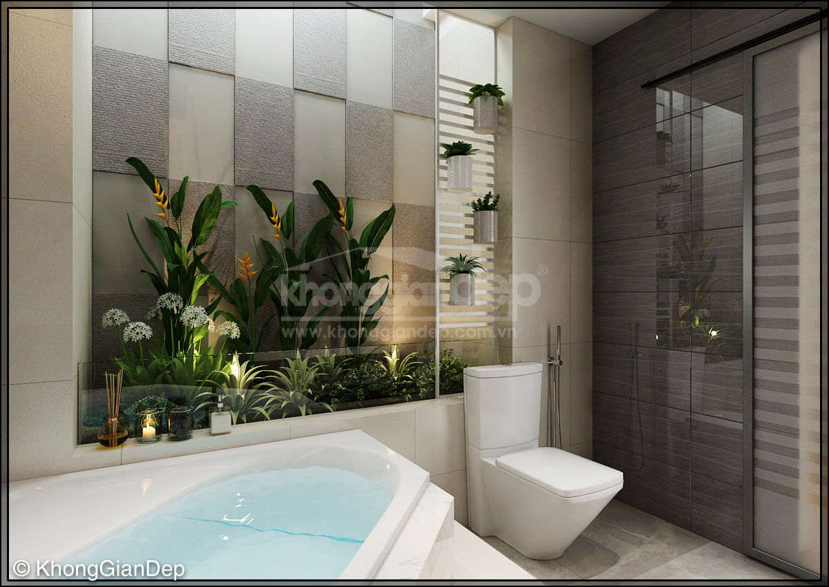 Thiết kế nhà phố Đồng Nai: Gần gũi thiên nhiên với không gian xanh, Công ty cổ phần đầu tư xây dựng Không Gian Đẹp Công ty cổ phần đầu tư xây dựng Không Gian Đẹp Modern bathroom