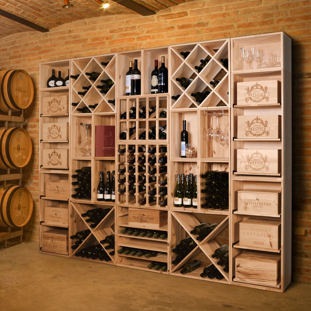 Modulares, vielseitiges und flexibles Weinregal-System, Weinregal-Profi Weinregal-Profi Bodegas de vino Madera Acabado en madera