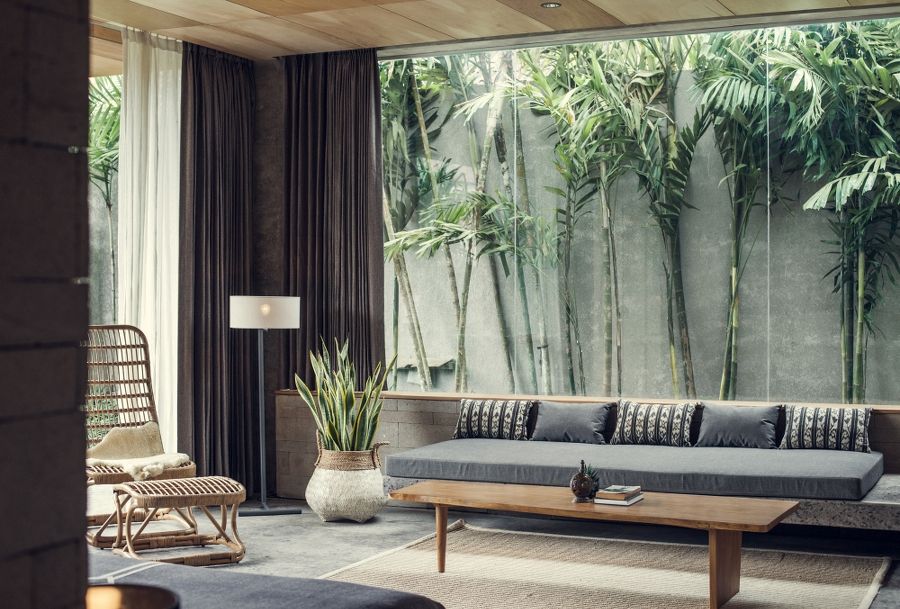 Uma sala especial Meliki Salas de estar asiáticas Bambu Verde Plantar,Mobiliário,Propriedade,Prédio,Madeira,Conforto,Sombra,Design de interiores,Sofá,Sala de estar