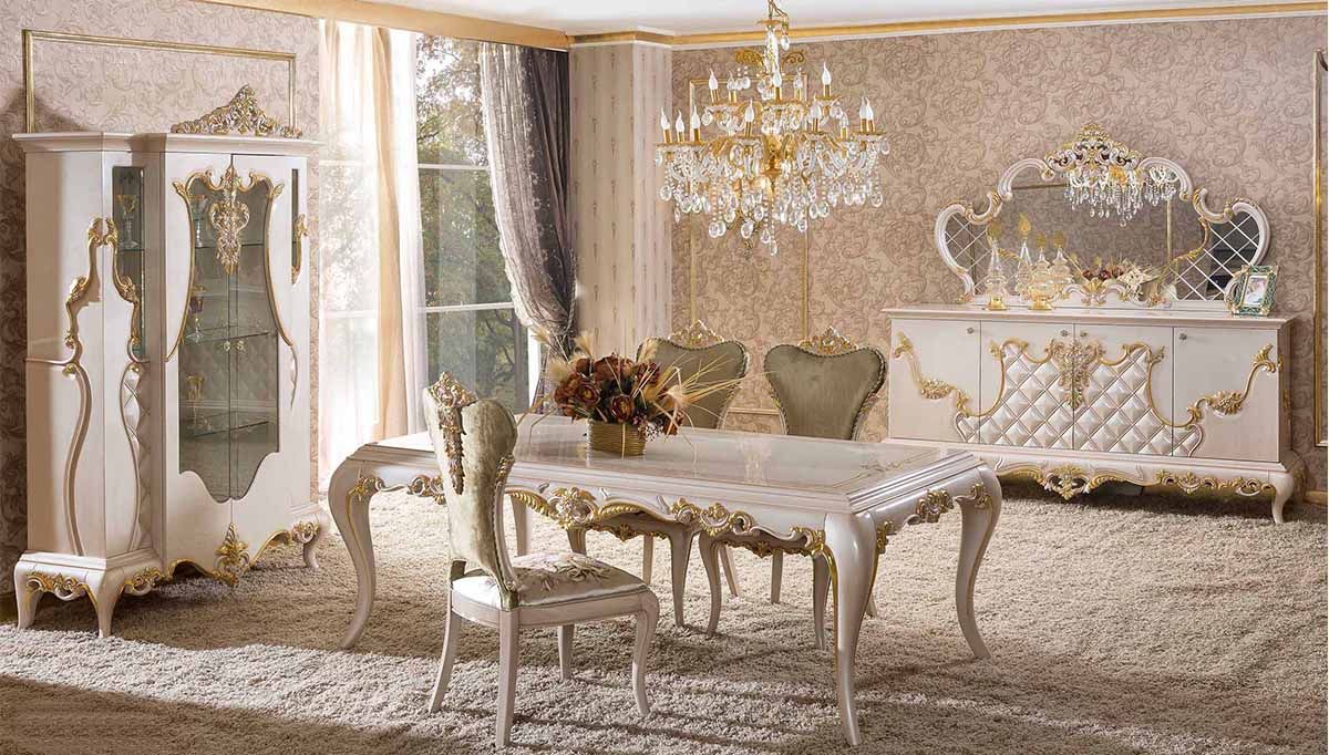 Dining Rooms, LUXURY LINE FURNITURE LUXURY LINE FURNITURE Sala da pranzo in stile classico Argento / Oro Tavoli