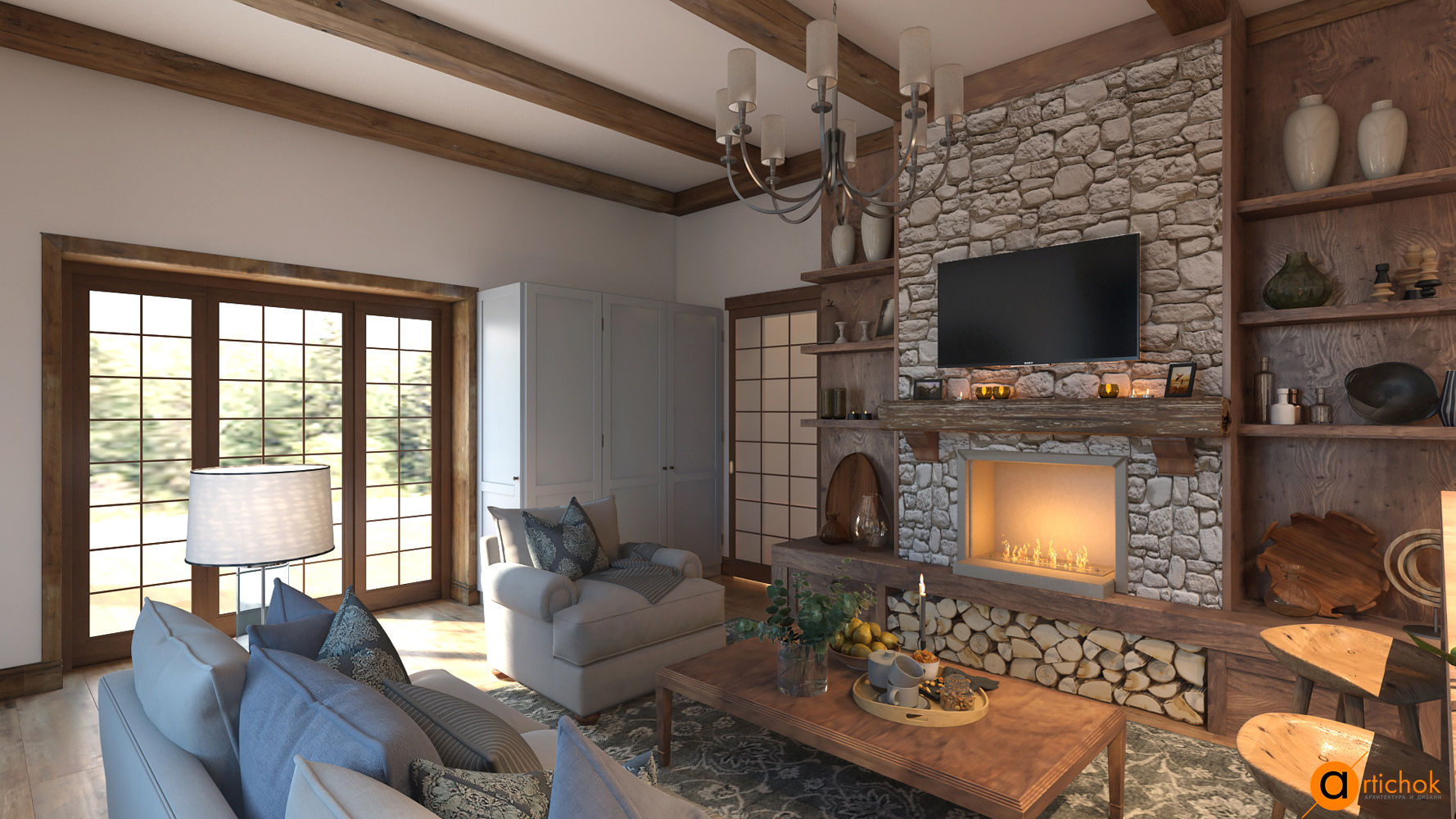 Atmospheric country, Artichok Design Artichok Design Living room Wood Wood effect