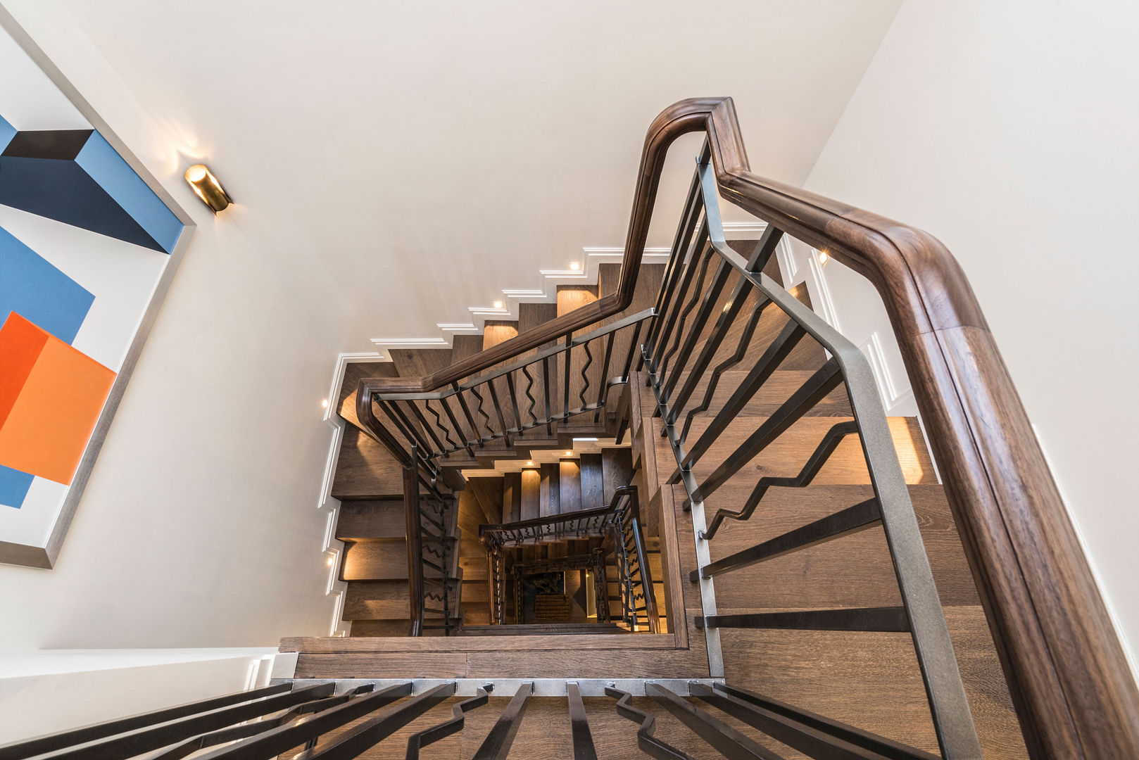 Beautifully crafted custom designed slender staircase with rooflight. RBD Architecture & Interiors Classic style corridor, hallway and stairs Wood Wood effect Staircase,joinery,rooflight