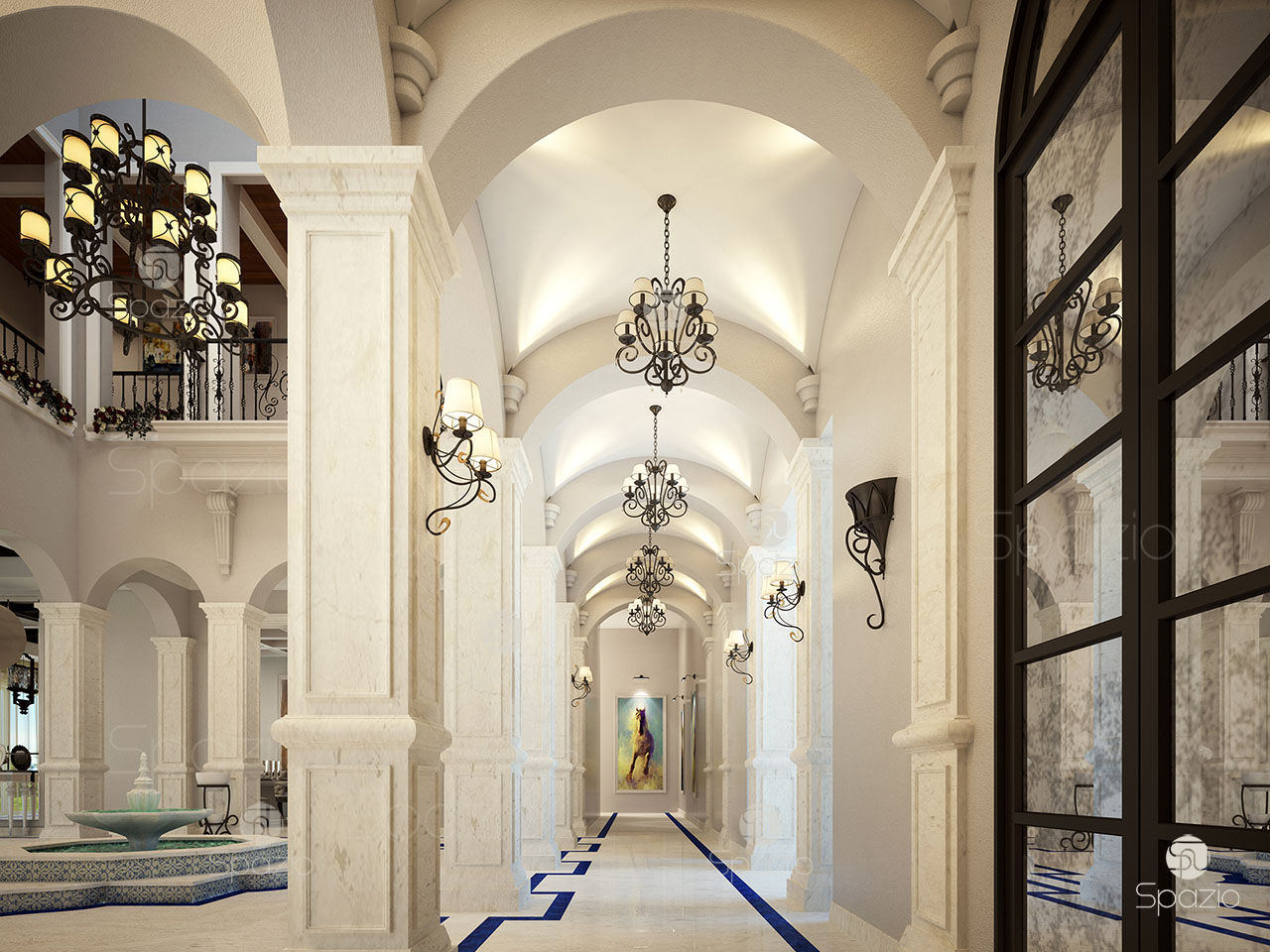Luxury palace interior design and decor in Dubai, Spazio Interior Decoration LLC Spazio Interior Decoration LLC راهرو سبک کلاسیک، راهرو و پله رخام