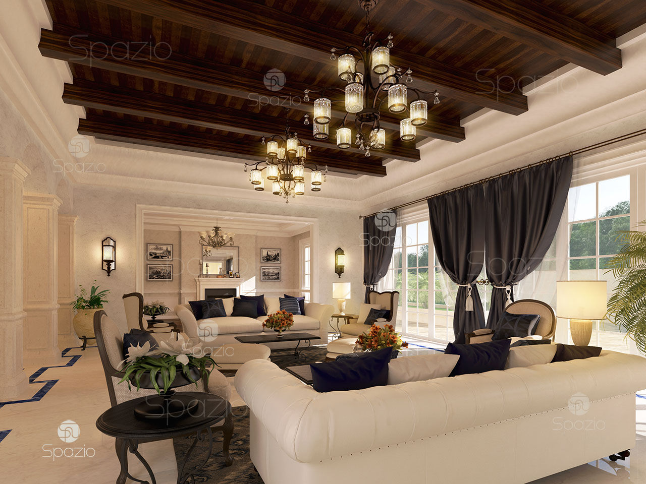 Luxury palace interior design and decor in Dubai, Spazio Interior Decoration LLC Spazio Interior Decoration LLC Phòng khách phong cách kinh điển